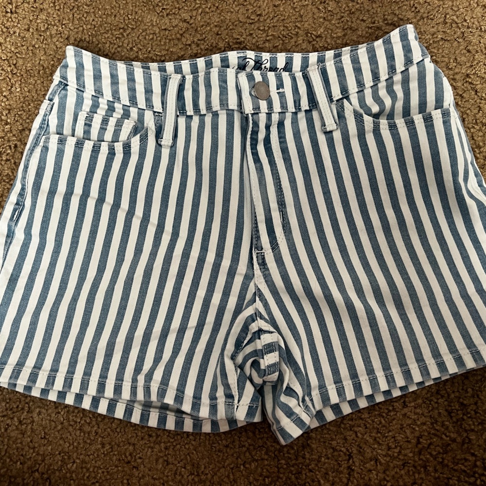 Blue and white striped shorts.